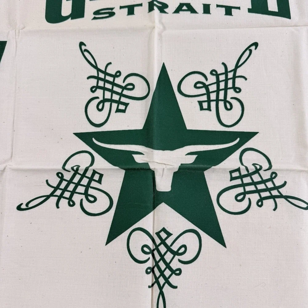 George Strait Country Music Texas Longhorn Beige Green Bandana Scarf 22